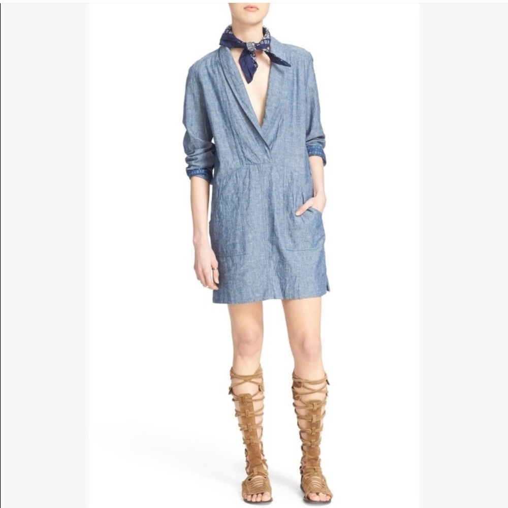 Free People Done Up In Denim Chambray Dressp
